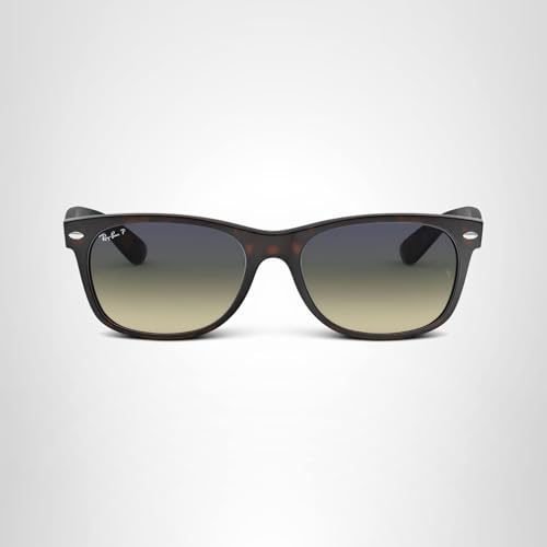 Ray-Ban Unisex RB2132 New Wayfarer Polarized Square Sunglasses, Matte Havana/Polarized Green Gradient Blue, 55 mm
