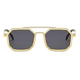 COTIA Steampunk Square Sunglasses for Men Women Double Bridges Vintage Punk Irregular Hip Hop Sun Glasses W37 (gold grey)