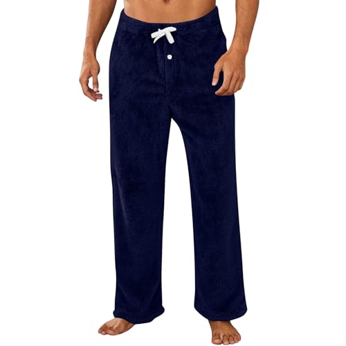 Men's Elastic Waist Flannel Pajama Pants Stripes Plaid Sleep Bottoms Lounge Fleece Sleep Pants