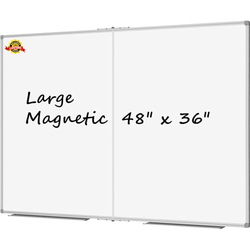 Lockways Large Magnetic Dry Erase Board 48" x 36", Foldable Wall Mounted Whiteboard| White Board with Pen Tray for Business,Team,Home Office,Home Education and Classroom