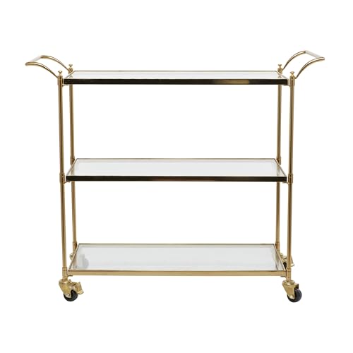 Deco 79 Metal Rolling 3 Glass Shelves Bar Cart with Lockable Wheels, 38' x 14' x...