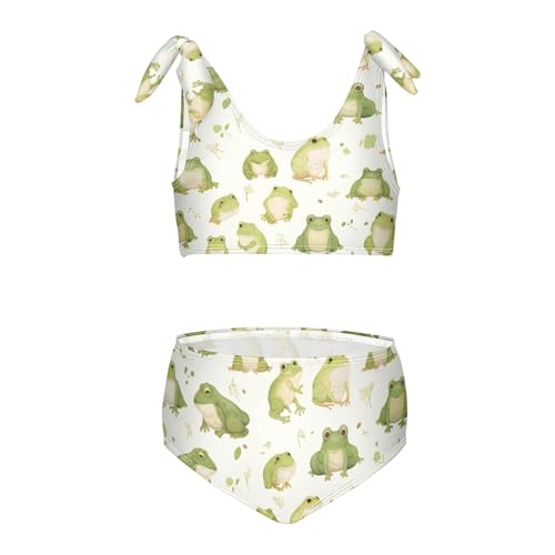 KLL Cute Frog Pattern Girl Two Piece Bikini Set Scoop Neck Bathing Suit Swimming Suits Cute Shoulder Strap