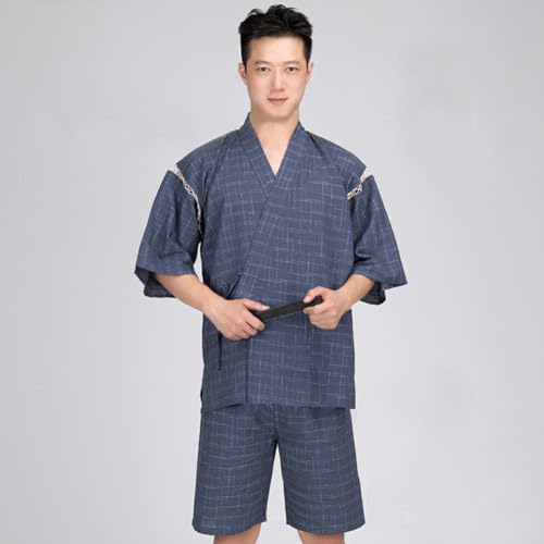 Japanese Style Kimono Pajamas, Shirt and Pant Suit, Unisex Cotton Linen Loungewear Lounge Set Spa Bathrobe Multicolor2