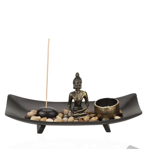 Sitzende Buddha Statue, Kerzen- & Räucherstäbchen Halter Buddha...