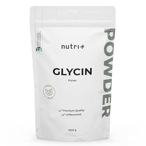 Nutri+ L-Glicina en Polvo vegana + 100% pura + altamente dosificada - Glycin 1 kg - Aminoácido sin Aditivos - ideal para endulzar Sustituto del Azúcar - Fabricado en Alemania
