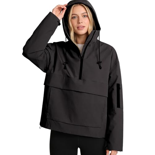 PUFFIT Damen Wasserdichte Regenjacke mit Kapuze Oversized Leicht Atmungsaktive Windbreaker Jacke Kapuzenpullover für Frauen Fahrrad Sport Outdoorjacke