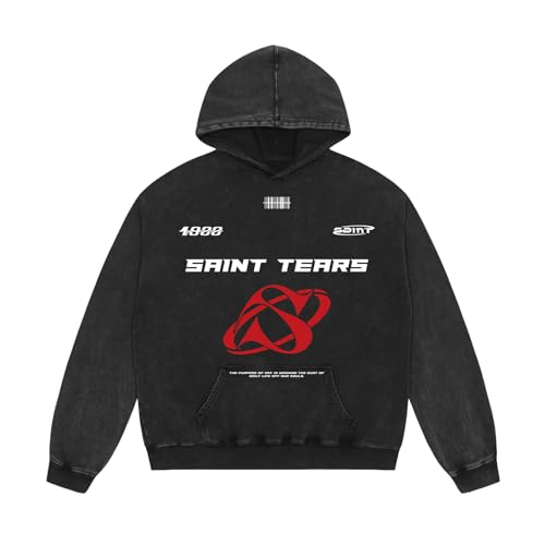 Saint Tears Acid Wash Mens Hoodies Pullover Casual Hoodie Graphic Print Oversized Hoodie Vintage Sweatshirt Streetwear Unisex2