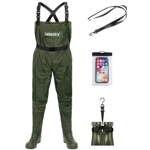 Lekesky 100% Waterproof Fly Fishing Chest Waders with Boots for Men Women 2-Ply Nylon/PVC Gardening Overalls for Pond Maintenance Brook Clearance Wading Work (Green 8)