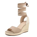 mysoft Women's Wedge Sandals Open Toe Espadrilles Platform Ankle Strap Lace Up Summer Shoes