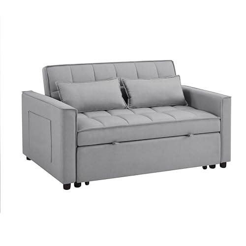 Image of 2-in-1 Convertible Loveseat Sofa Bed with Pull Out Bed and Storage Sectional Counch for Living Room, Apartment, Bedroom, Office, Light Gray