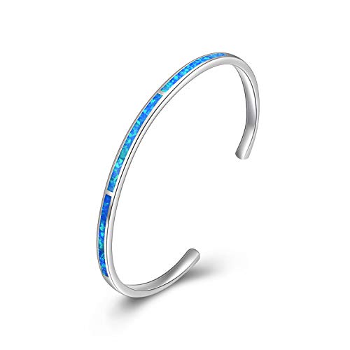 WINNICACA Opal Bracelet for Women Sterling Silver Cuff Bangle Bracelet Blue Opal Bracelet Dainty Adjustable Cuff Bracelet Jewelry for Women Teens Girls Birthday Motherâ€˜s Day Nurse Day Gifts