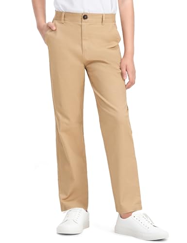 KEREDA Boys School Uniform Pants Flat Front Dress Pants Twill Pull on Adjustable Waist Pant