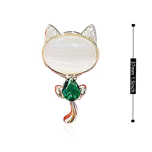 Image of Women Vintage Crystal Cute Cat Brooches For Women Pins Clothing Bag Accessories (Green)