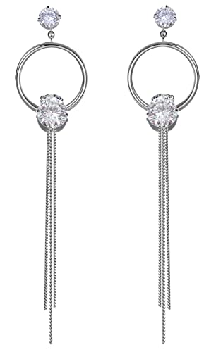 Ohrringe Lang Hängend Verführung 8 cm/ Ohrhänger Silber Kristall Zirconium / Ohrringe Edelstahl Damen mit Kette/ Medizinische ohrringe Modern/ Quasten Ohringe Nickelfrei Elegant Lange Dames Cover