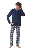 HAJO HERREN SCHLAFANZUG, PREMIUM COTTEN, MARINE, 50