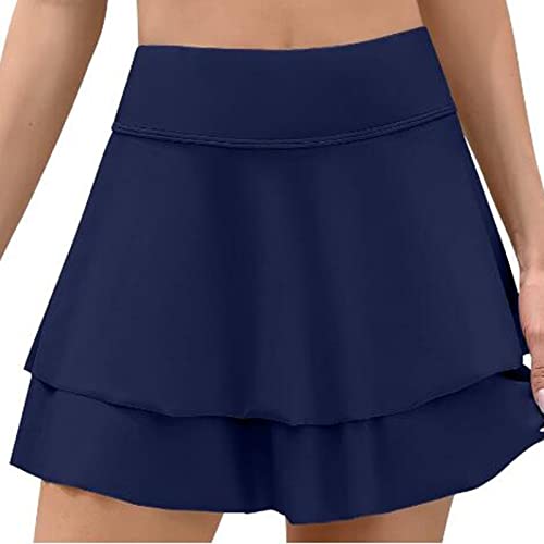 Falda de natación para mujer, control de abdomen, cobertura completa, corta, retro, impermeable, cintura alta, traje de baño para piscina, ropa de playa básica, azul, XL