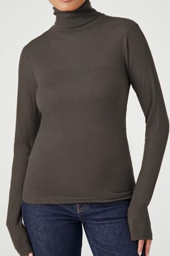 Image of Emmalise Womens Turtleneck Top Long Sleeves Fitted Ribbed Top
