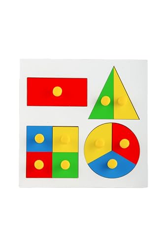 Image of Little Genius Inset Shape Fraction Board with Knob, Multicolour