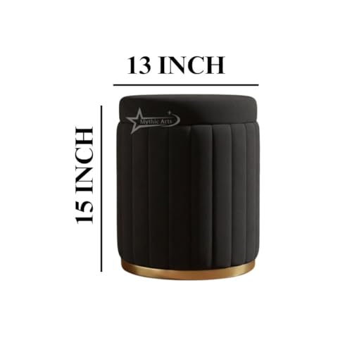 Image of Round Strip Stool with Cushion Foot Rest Office Stool Pouf Ottoman Padded Seat in Living Room - Brown