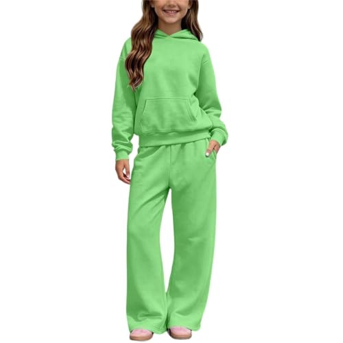 Back To School Clothes For Teen Girls,Girls Sweatsuit 2 Piece Sets Kids Fall Winter Hoodie And Wide Leg Sweatpants Jogger Set 4-13 Years Cute Teen Girl Back To School Clothes,Green,120=4-5 Years