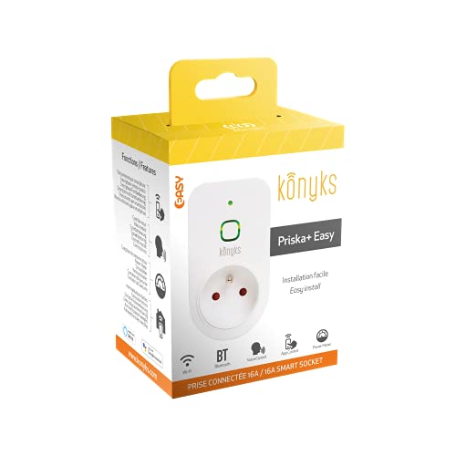 Prise connectée Konyks Priska+Easy FR - WiFi + BT, 16A, 3680W, compteur de consommation, compatible Alexa et Google Home, automatisations faciles