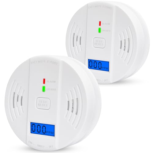 Carbon Monoxide Detectors 2 Pack, Replaceable Battery CO Alarm Detector with Digital LCD Display, CO Alarm for Home,Depot (AA Battery not Included)