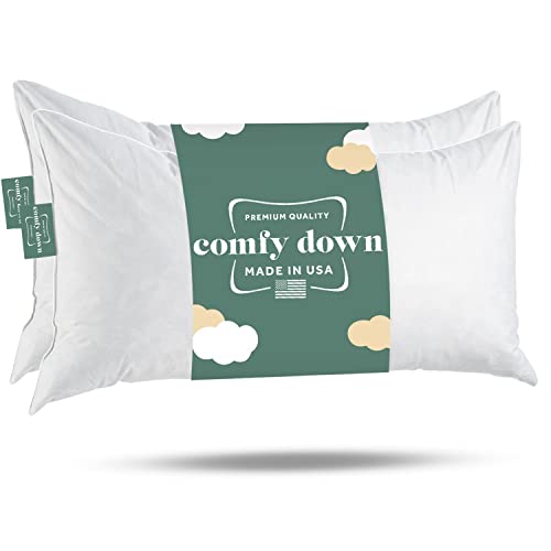Image of ComfyDown 14x22 Throw Pillow Inserts (Set of 2), Down & Feather Fill, 100% Cotton Cover, Made in USA - Premium Soft Lumbar Decorative Pillow Forms Sham Stuffers for Bed, Sofa & Couch