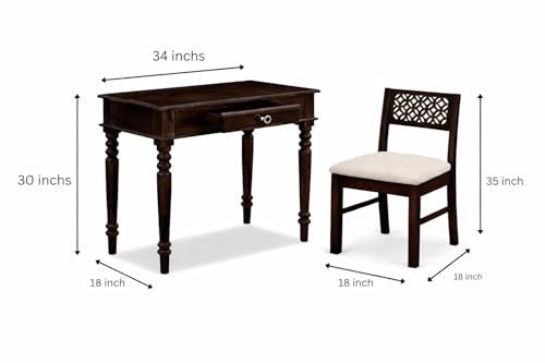 Image of Study Table with Chair for Students Study Desk Table Office Table for Work from Home Writing Office Desk Computer Desk (Dark Walnut)
