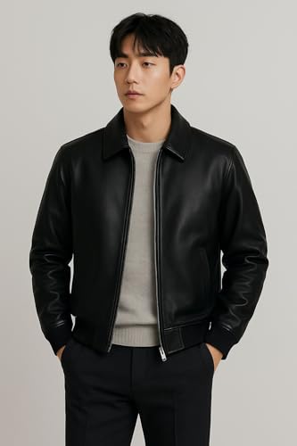 Image of Blaq Ash Men's Black Faux Leather Biker Jacket with Removable Hood, Full-Zip Closure