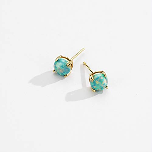18K Gold Plated Opal Stud Earrings Sterling Silver Solitaire Green Gemstone 4 Prongs Setting Earrings For Women Girls #TOP2