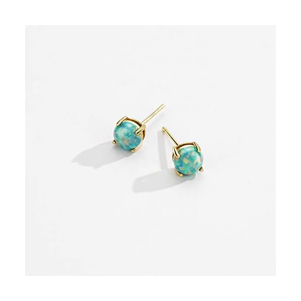 Opal-Stud-Earrings-Sterling-Silver-Solitaire-Style-Jewelry-For-Women-Girls-4-Prongs-Setting-5mm 18K Gold Plated Opal Stud Earrings for Women Sterling Silver 5mm Solitaire Green Opal 4 Prongs Setting Simple Earrings For Girls