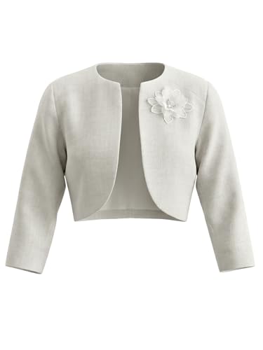 WOMLAYOUT Bolero Formal para Mujer para Vestidos de Noche Mangas Cortas Frente Abierto para Cóctel Gris Claro S
