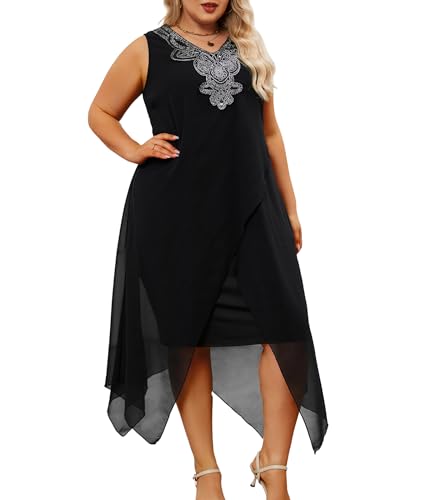 OCSTRADE Womens Plus Size Chiffon Dress Loose Sleeveless Flowy Cocktail Party Midi Dresses4