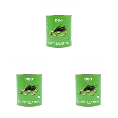 Image of Neo Sliced Jalapeno 2.9 kg Tin I Ready-to-Eat Fibre-Rich Topping I Enjoy with Black Olive for Pizza, Pasta, Nachos and Salads l Mix in Mayo or cheese or Green Olive to make it spicy dip I 100% Vegan I Pickled Jalapeno Can I Enjoy as Filling Sandwich, Burger & Wraps I Non-GMO