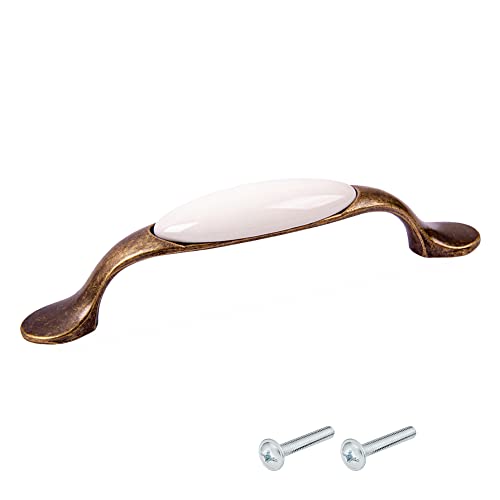 cyclingcolors Poignée de meuble vintage zamak finition laiton porcelaine entraxe 96mm tiroir armoire avec vis