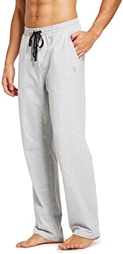 BALEAF Men's Sweatpants Casual Lounge Cotton Pajama Yoga Pants Open Bottom Straight Leg Male Sweat Pants with Pockets Light Gray XL