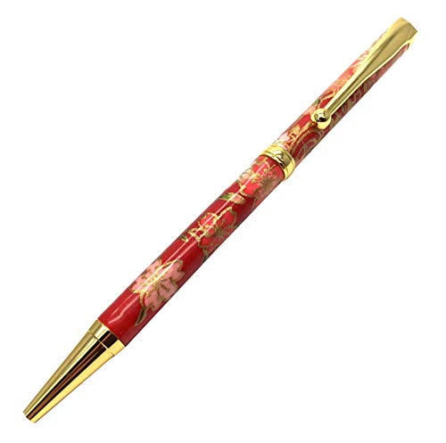 Stylo à bille Mino washi rouge Yuzen artisanal fabriqué au Japon