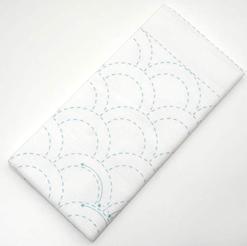 Image of Yokota Daruma Sashiko Cloth Sashiko Fabric - Pre-Printed Sashiko Sampler - White with English Instruction Inside (White SEIGAIHA)