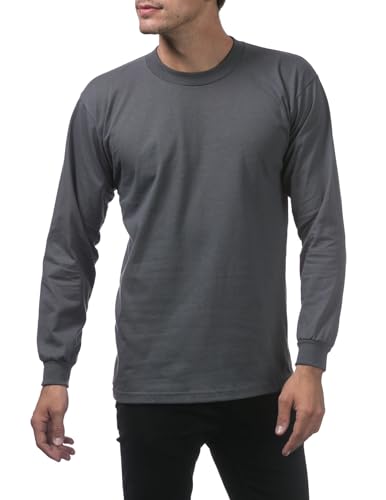 Pro Club Men's Heavyweight Cotton Long Sleeve Crew Neck T-Shirt, Graphite, Medium