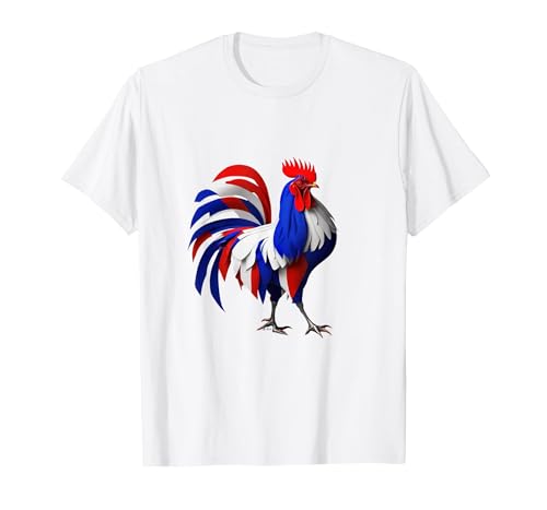 Coq français aux Couleurs du Drapeau T-Shirt, Homme, Blanc, L