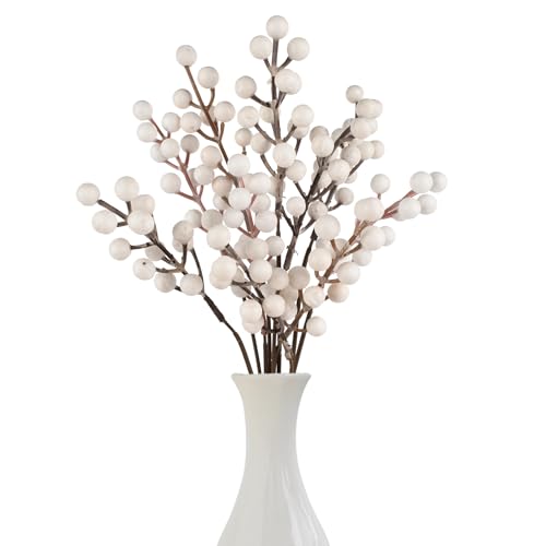 HUIANER Artificial Berry Stems 12PCS Artificial White Berry 18.8