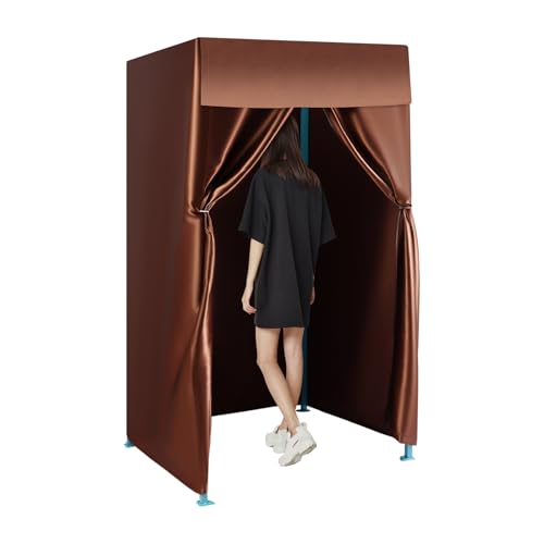 WBGANG Portable Clothing Store Fitting Room,Mobile Foldable Changing Room Dressing Room with Shading Curtain and Hook Up,Dressing Room Fitting Room for Clothing Shops, Shopping Malls,Offices (Coffee)