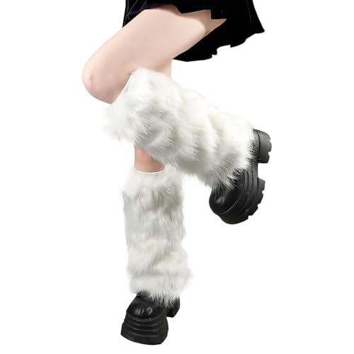 Muorruo Flauschige Leg Warmers Lange Furry Stulpen beinstulpen Warme Fur Boots Abdeckungen für Frauen und Mädchen für 80er Party Festival Cosplay und den Winteralltag (Weiß)