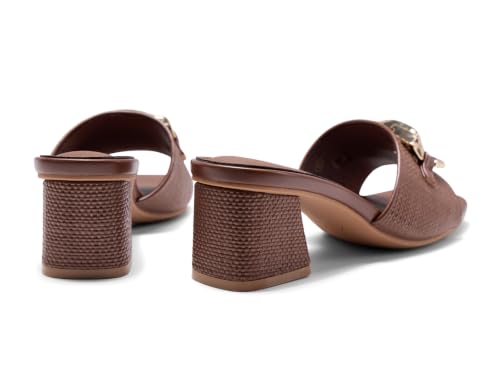 Image of Coutgo Womens Raffia Slide Sandals Chunky Block Heeled Square Open Toe Metal Chain Slip on Mules Dressy Shoes