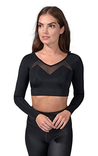 90 Degree By Reflex Womens Long Sleeve Mesh Crop Top - Black - Large