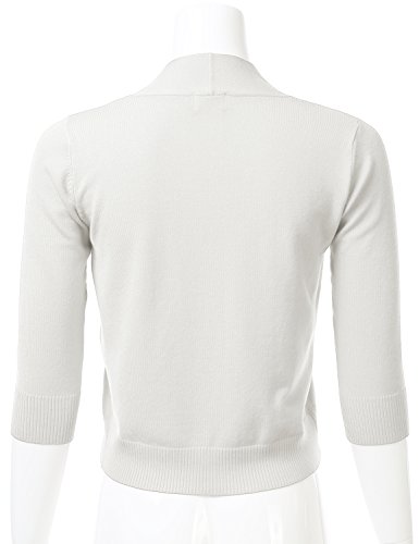 Women's Classic 3/4 Sleeve Open Front Cropped Cardigan Ivory L #TOP2