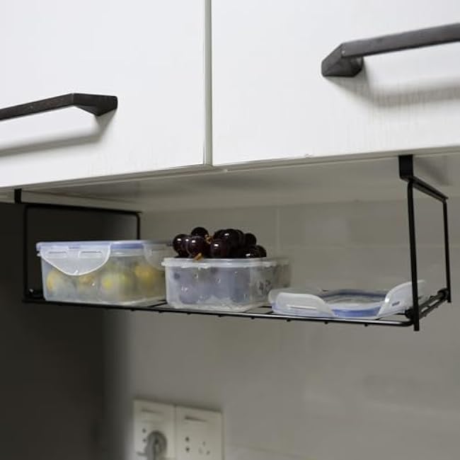 Under Cabinet Foil and Plastic Wrap Organizer Hanging Organizer Foldable Rack Black