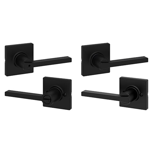 Image of Kwikset Casey Hallway Passage and Bed /Bath Privacy Door Handle 2 Pack, 1 Pack Passage Levers and 1 Pack Privacy Levers, Matte Black Reversible Interior Handles, with Microban