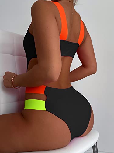 Shein Women's Sexy Color Block Cut Out Tummy Control Swimsuit One Piece Swimsuit Black Medium #TOP1