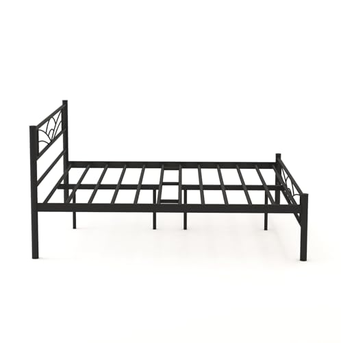 Image of Metal Frame King Size Platform Bed for Bedroom | Heavy Duty Metal Bed for Home | Hotel | Hostel | Black | 82 x 76 x 40 inch